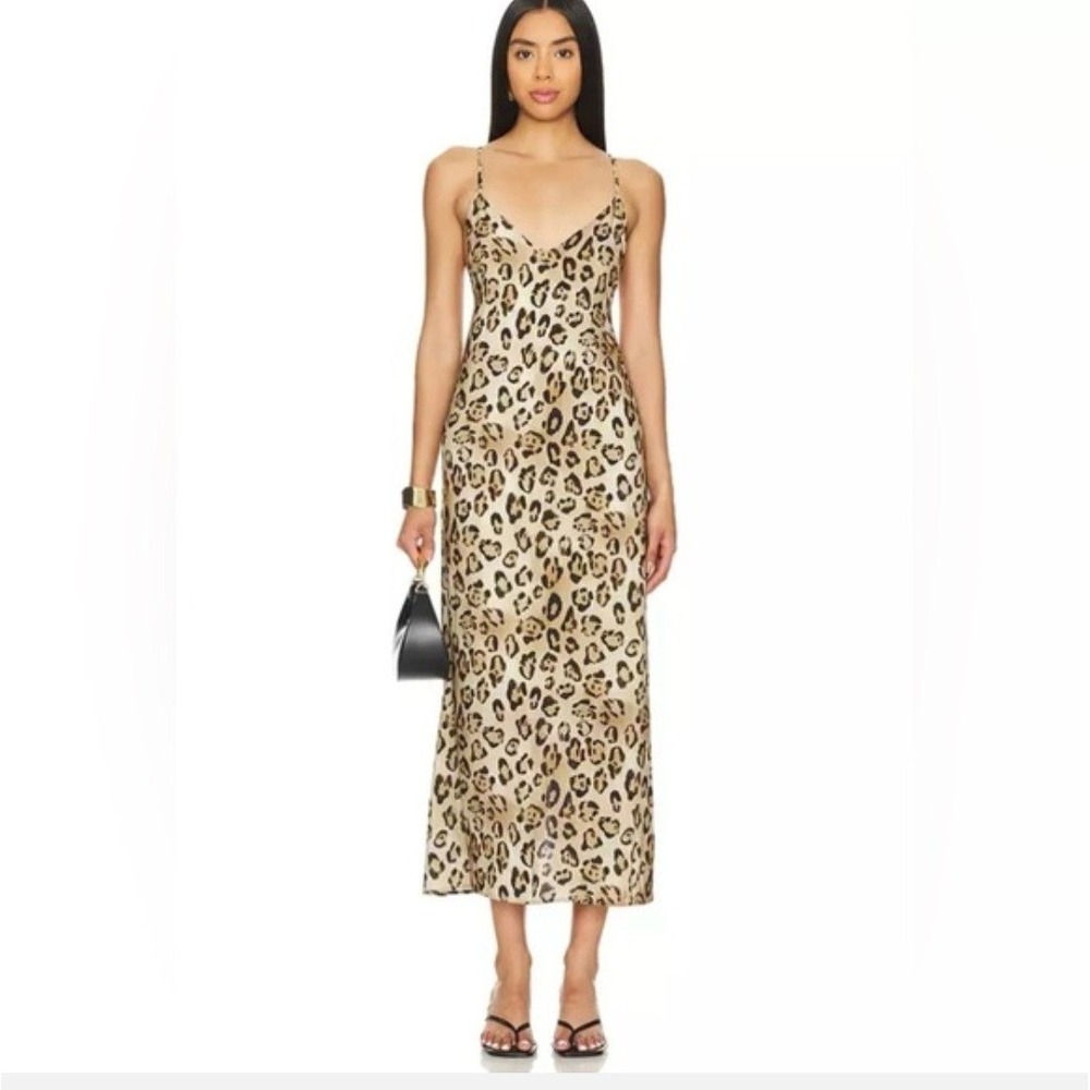 PQ Swim Womens Swim Coverup Leopard Print Metallic Open Back Midi Dress Large